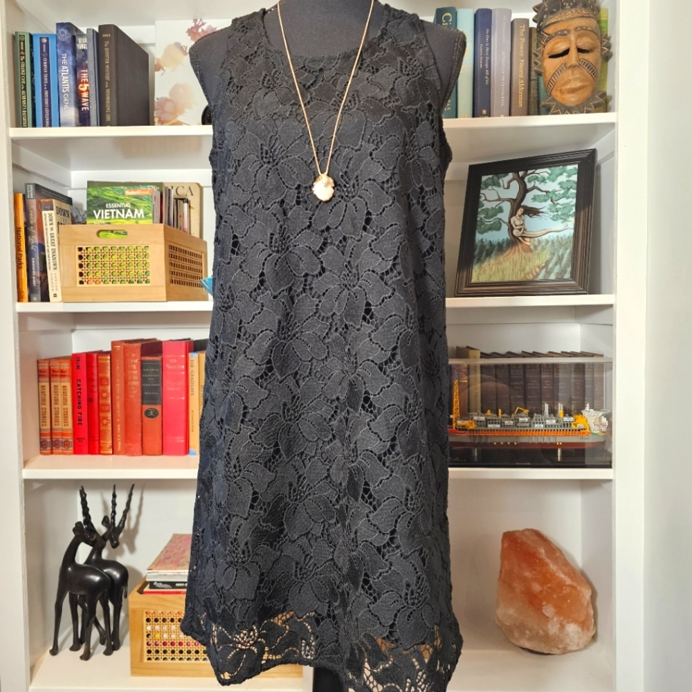 Lucky Brand Black Lace Overlay Sleeveless Sheath Dress